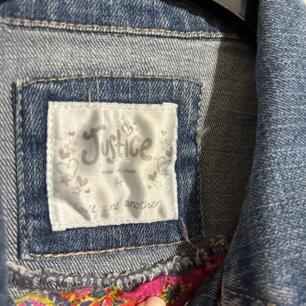 Justice size 14 Girls Embellished Denim Vest with Pink Accents Paisley Fabric